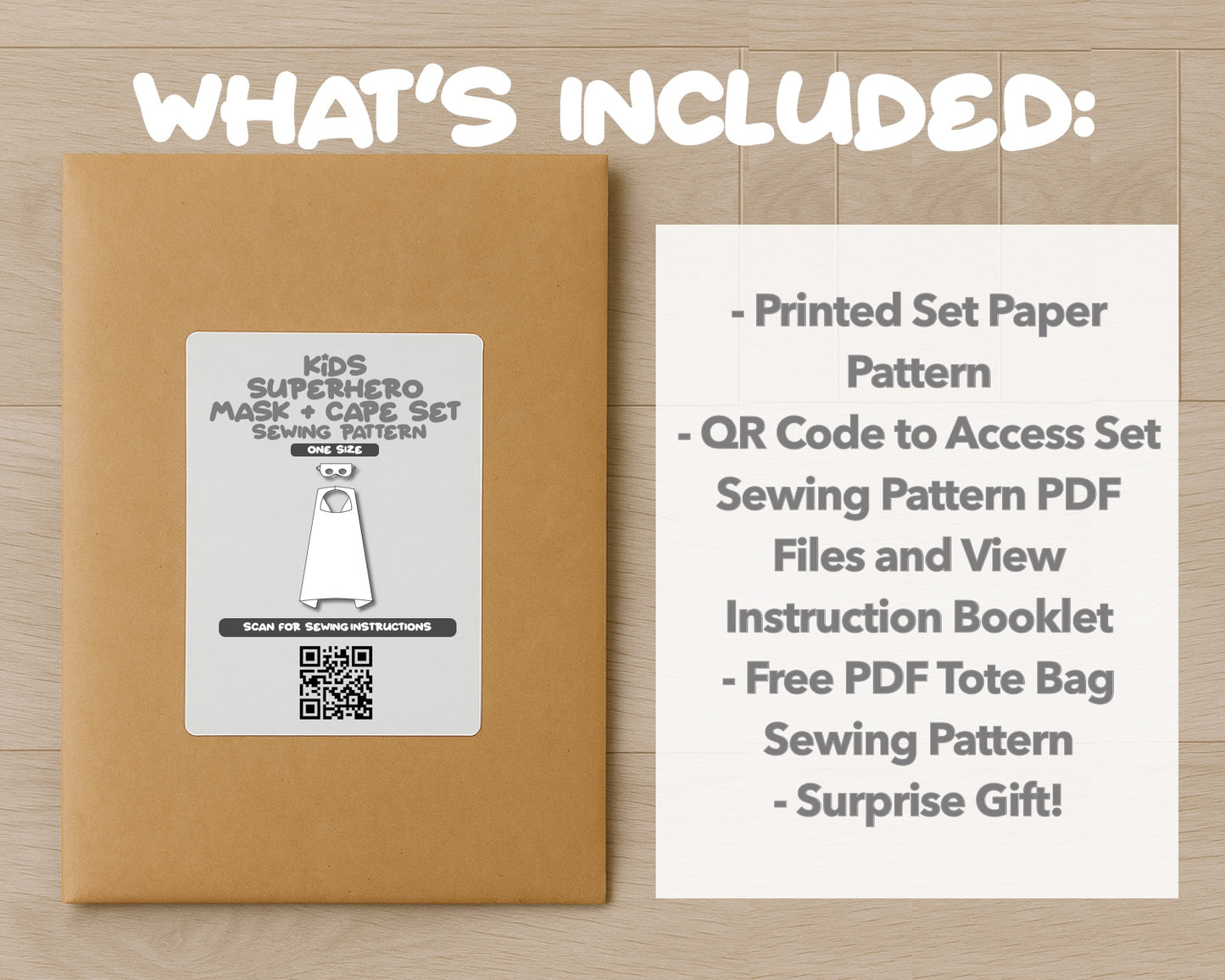 What is included with the printed Kids Superhero Mask and Cape paper sewing pattern