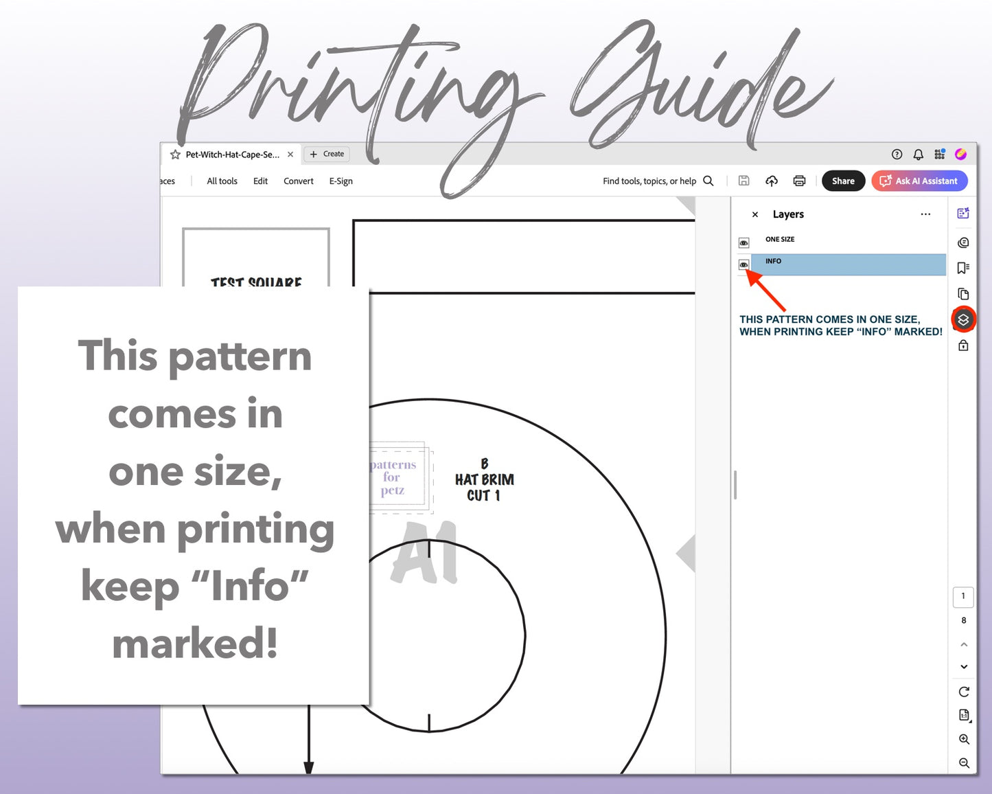 Pet Witch Hat and Cape Set sewing pattern printing guide