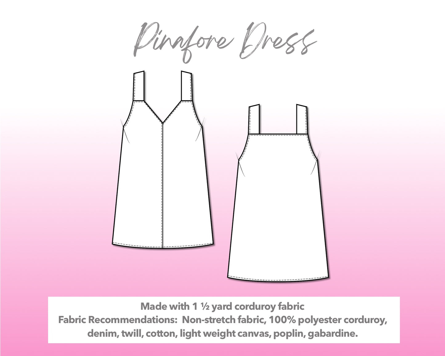 Illustration and detailed description for Pinafore V-Neck Mini Dress sewing pattern.