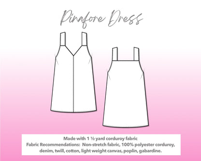 Illustration and detailed description for Pinafore V-Neck Mini Dress sewing pattern.