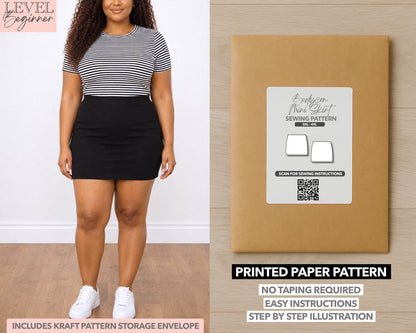 Plus Size Bodycon Mini Skirt printed sewing pattern with easy instructions and step by step illustrations.