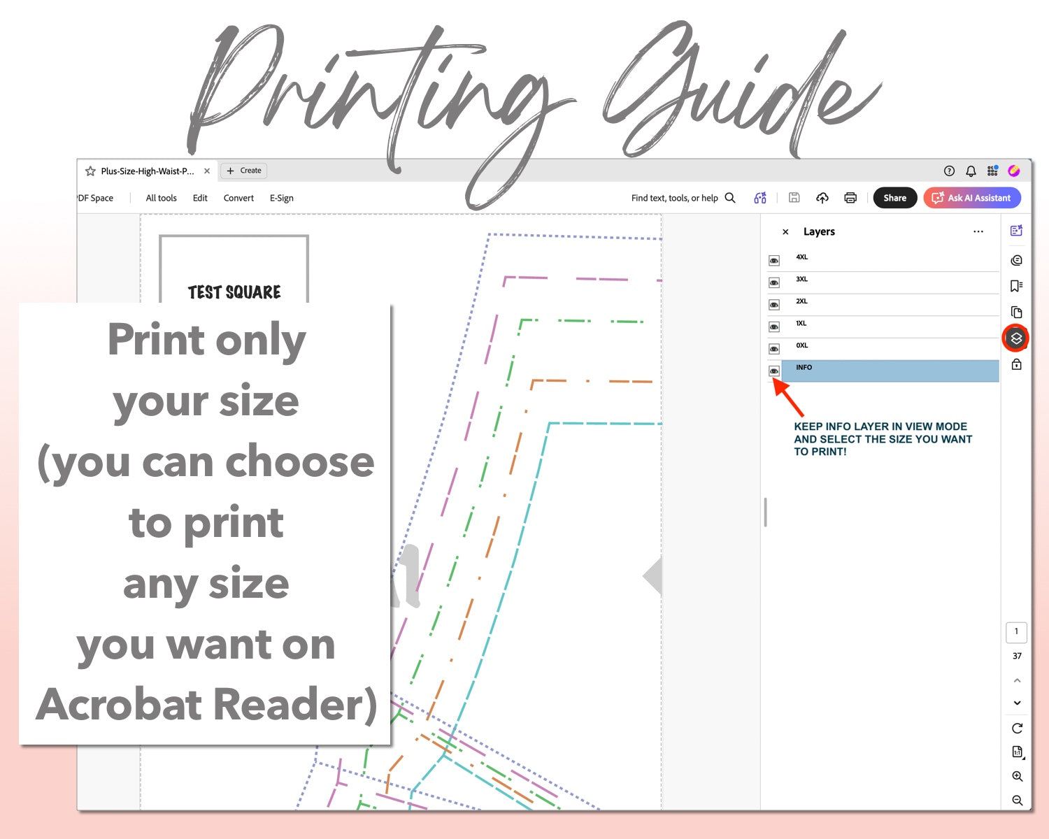 Plus Size High Waist Pants sewing pattern printing guide.