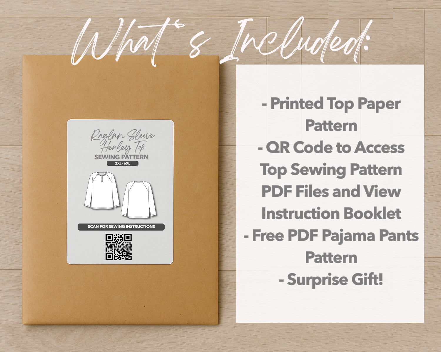 What is included with the printed Plus Size Mens Raglan Long Sleeve Henley Top paper sewing pattern 