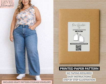 Plus Size One Shoulder Top printed sewing pattern with easy instructions and step by step illustrations.