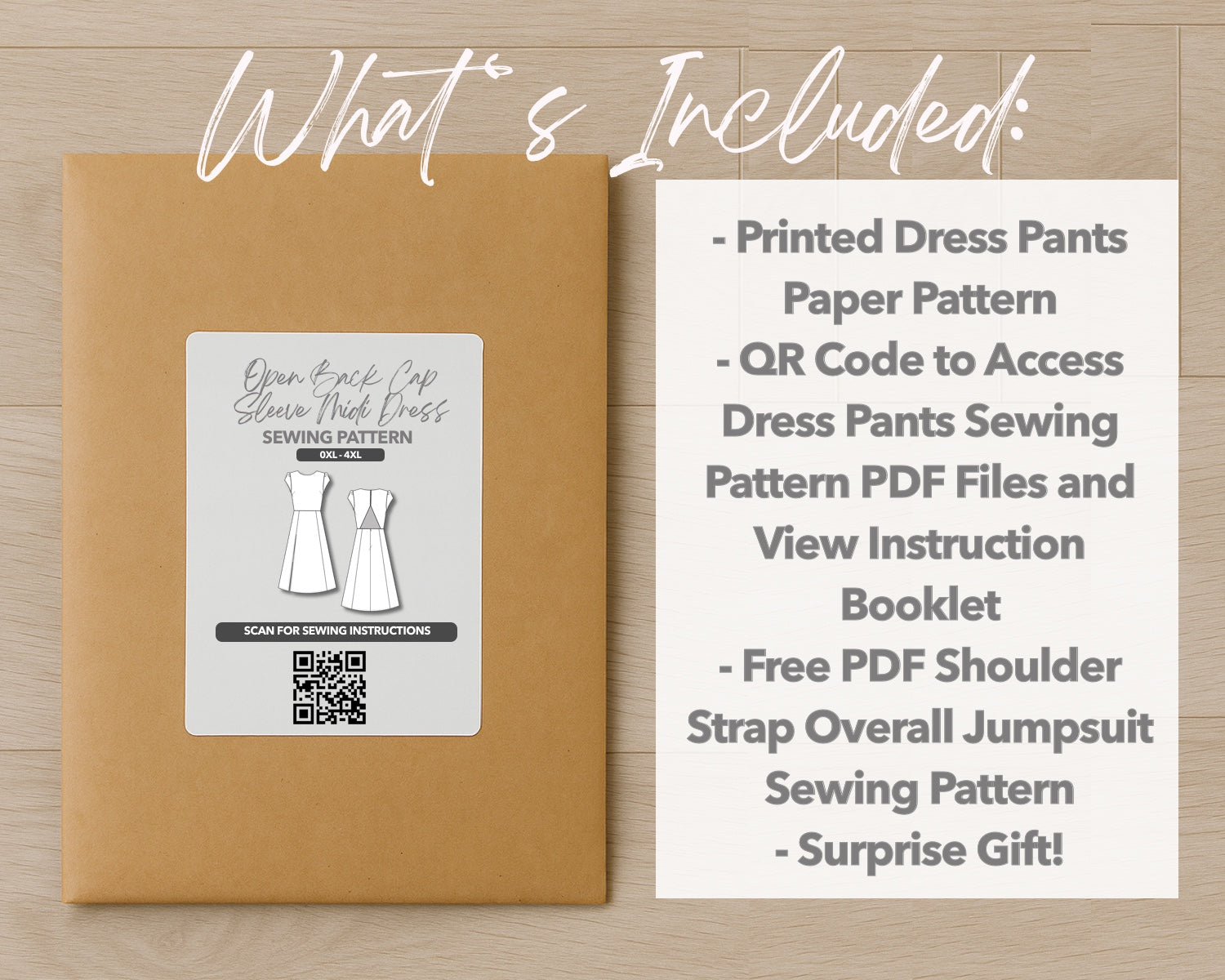 What is included with the printed Plus Size Open Back Cap Sleeve Midi Dress paper sewing pattern 