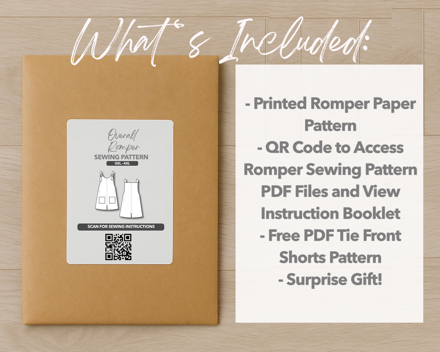 What is included with the printed Plus Size Overall Romper paper sewing pattern 