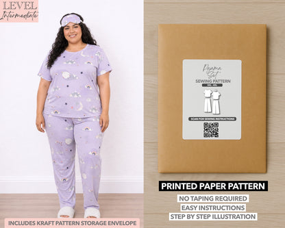 Plus Size Pajama Set printed sewing pattern with easy instructions and step by step illustrations.