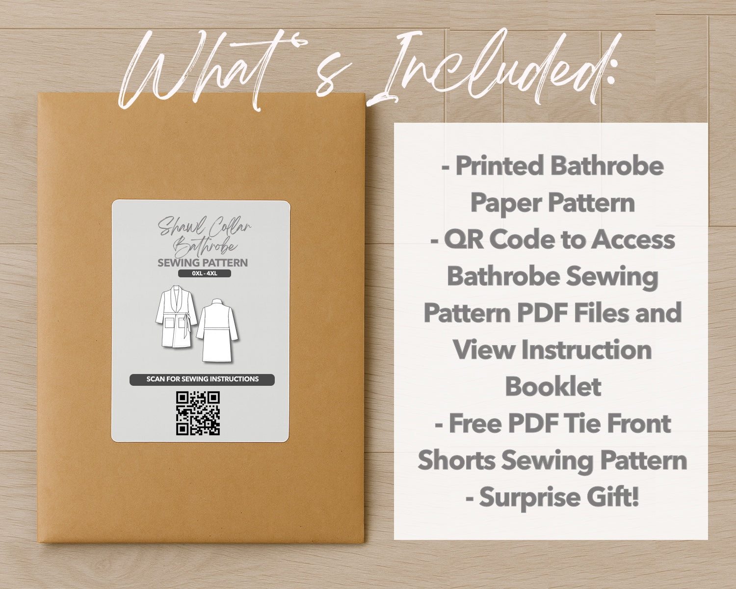 What is included with the printed Plus Size Shawl Collar Bathrobe paper sewing pattern
