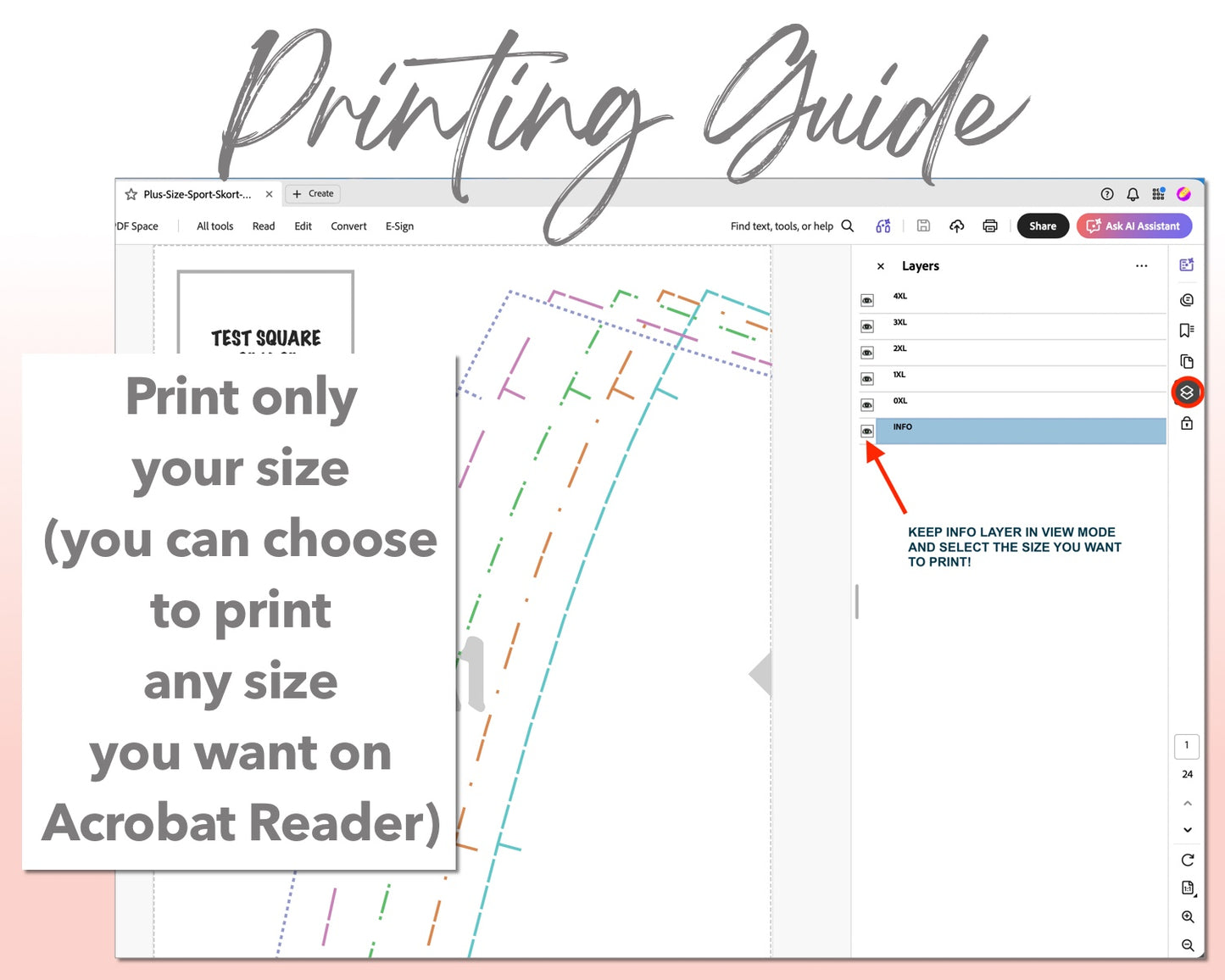 Plus Size Sport Skort sewing pattern printing guide.