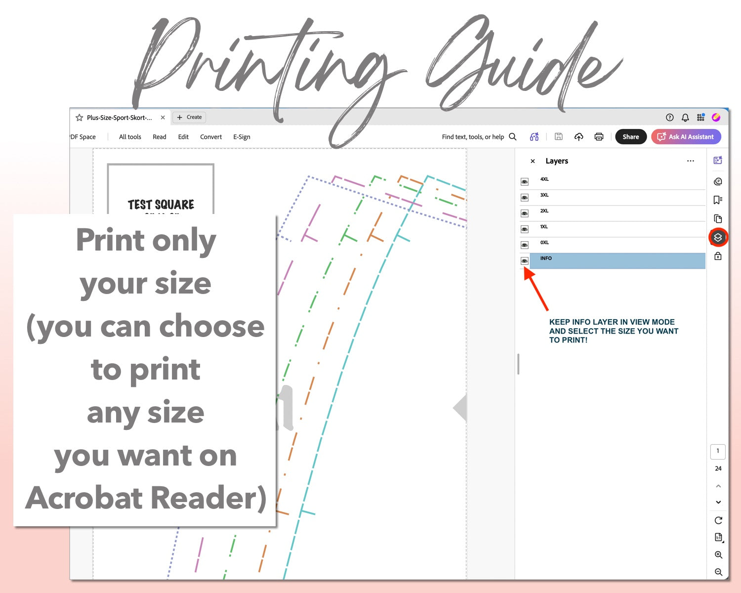 Plus Size Sport Skort sewing pattern printing guide.