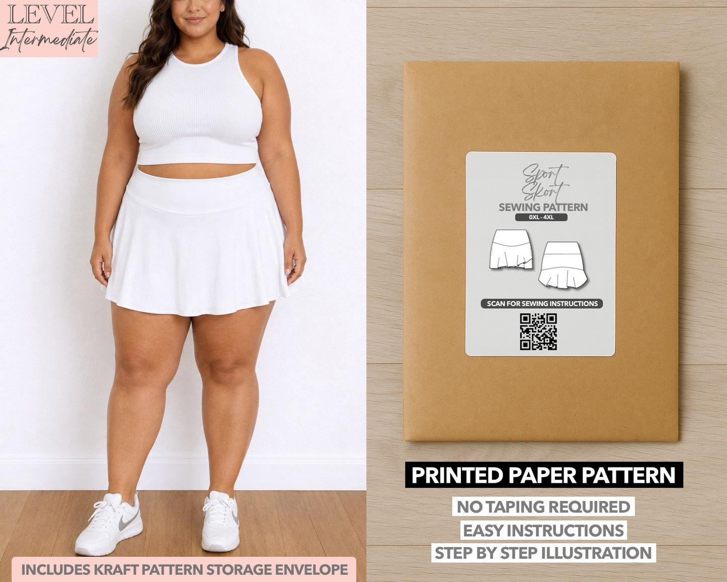 Plus Size Sport Skort printed sewing pattern with easy instructions and step by step illustrations.