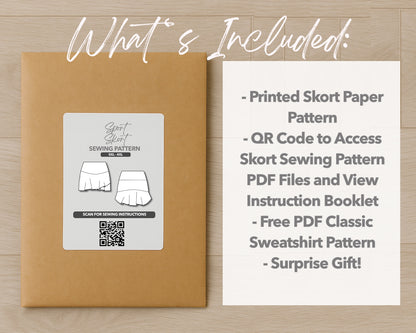 What is included with the printed Plus Size Sport Skort paper sewing pattern