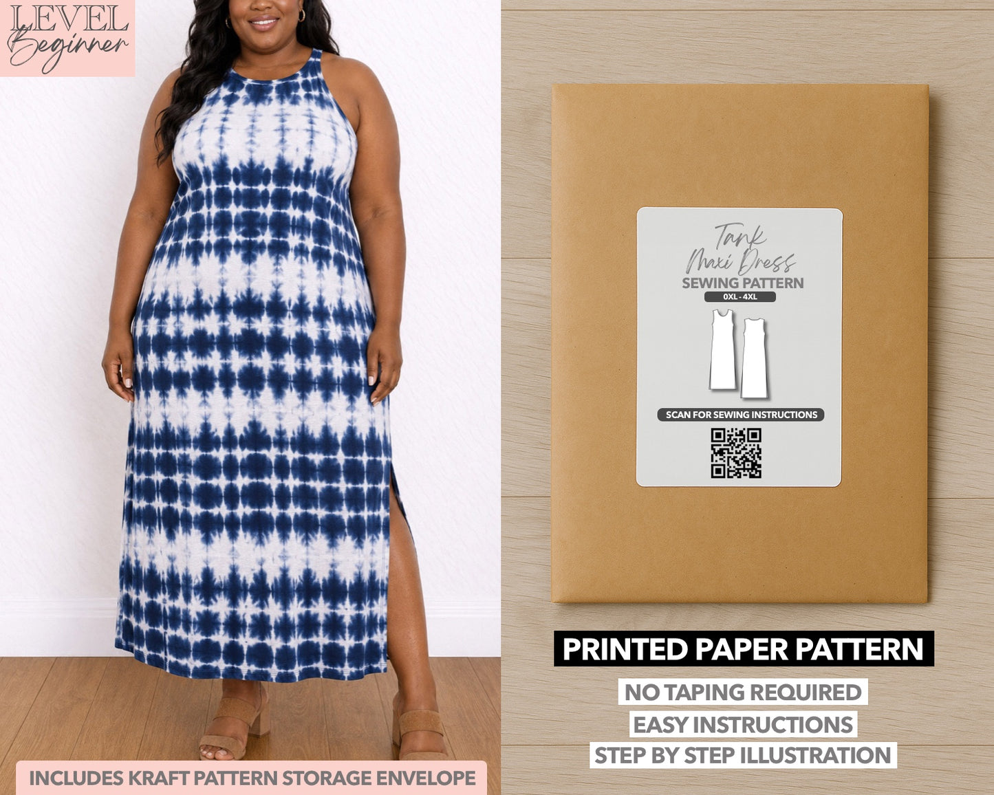 Plus Size Tank Dress printed sewing pattern with easy instructions and step by step illustrations.