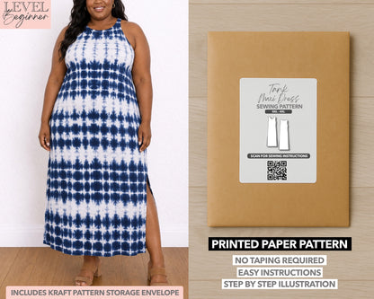Plus Size Tank Dress printed sewing pattern with easy instructions and step by step illustrations.
