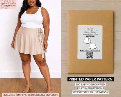 Plus Size Wrap Mini Skirt printed sewing pattern with easy instructions and step by step illustrations.