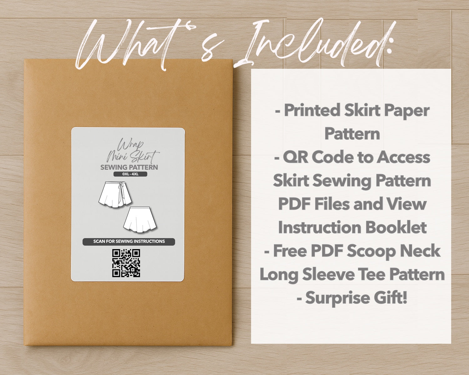 What is included with the printed Plus Size Wrap Mini Skirt paper sewing pattern