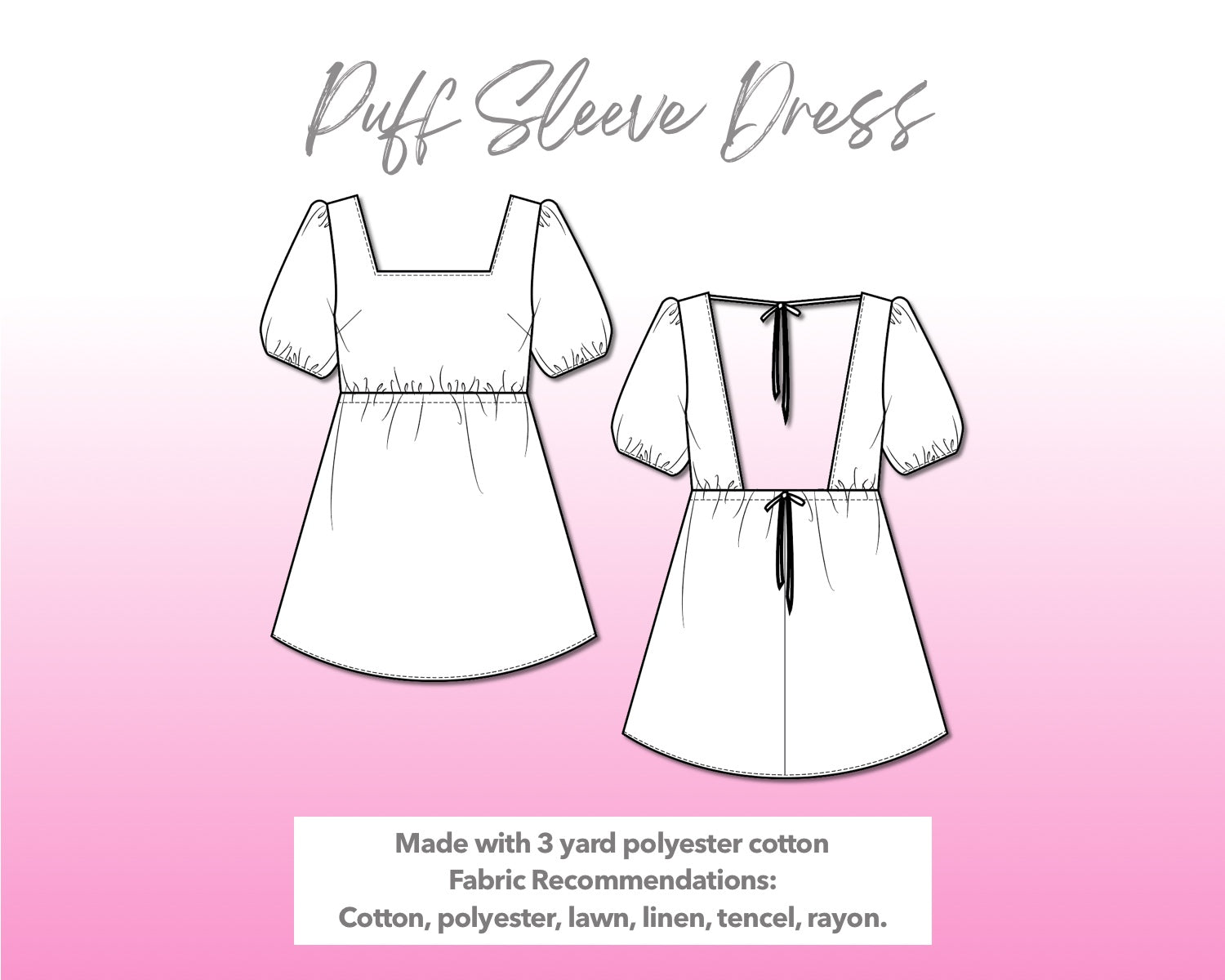 Puff Sleeve Square Neck Mini Dress Sewing Pattern Patterns For Less Puff Sleeve Square Neck Mini Dress Sewing Pattern Patterns For Less