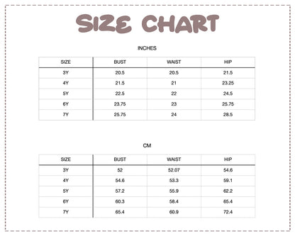 Patterns For Kidz size chart.