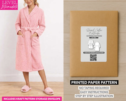 Shawl Collar Bathrobe printed sewing pattern with easy instructions and step by step illustrations.