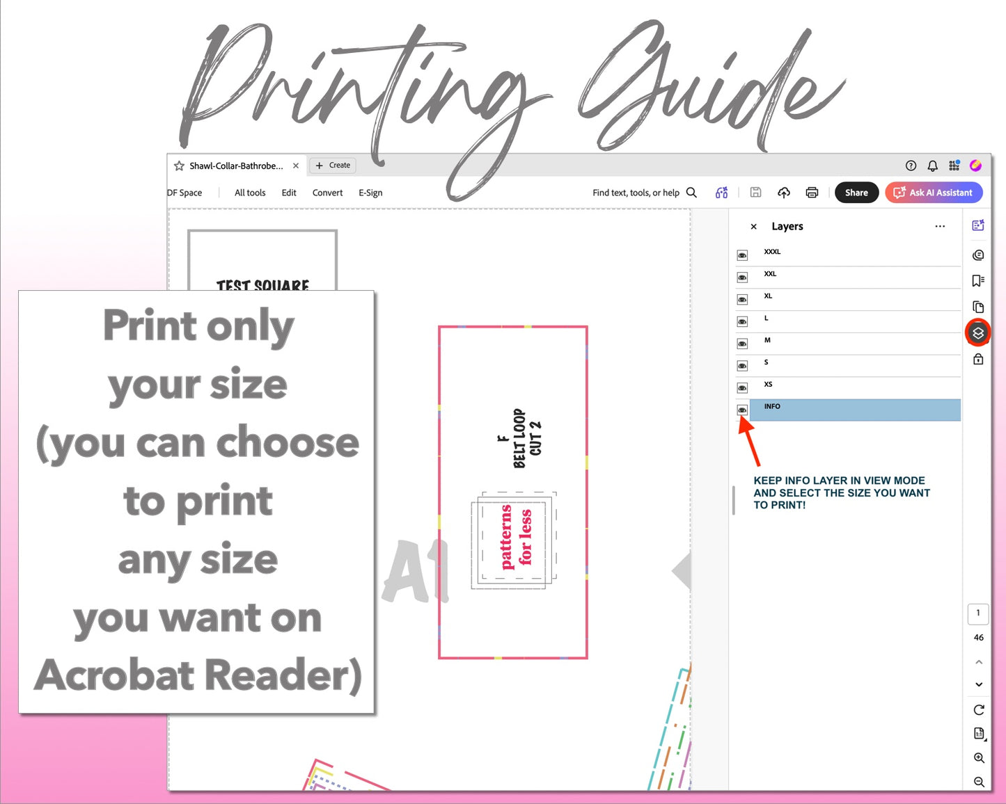 Shawl Collar Bathrobe sewing pattern printing guide.