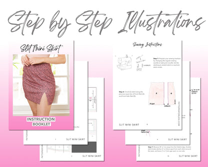 Side Slit Knit Mini Skirt sewing pattern step by step illustrations.