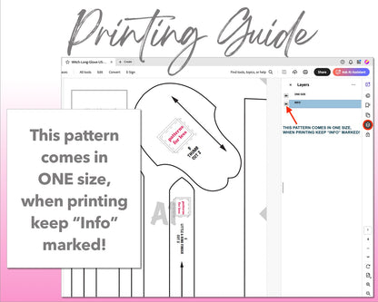 Witch Long Gloves sewing pattern printing guide.