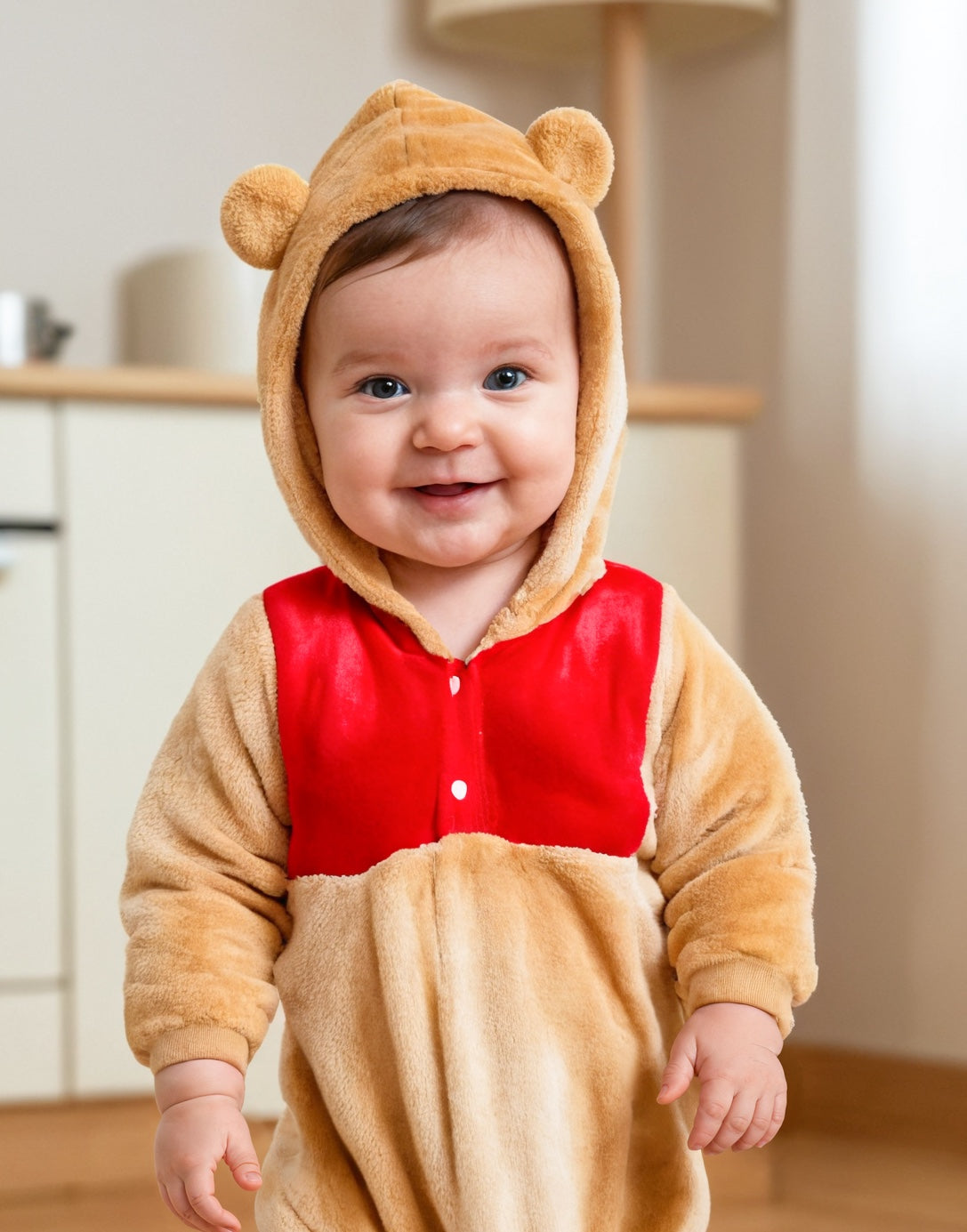 Front view of Baby 3D Ears Hooded Onesie Romper.