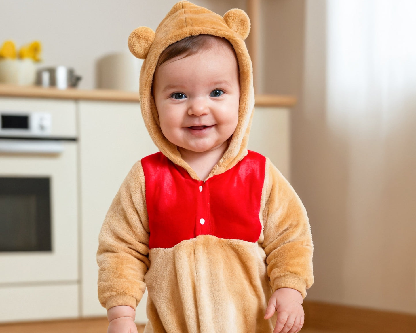 Front view of Baby 3D Ears Hooded Onesie Romper.