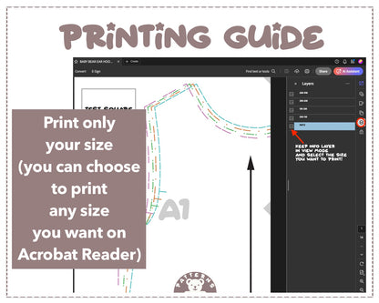Baby Bear Ear Hooded Zipper Front Jumpsuit sewing pattern printing guide.