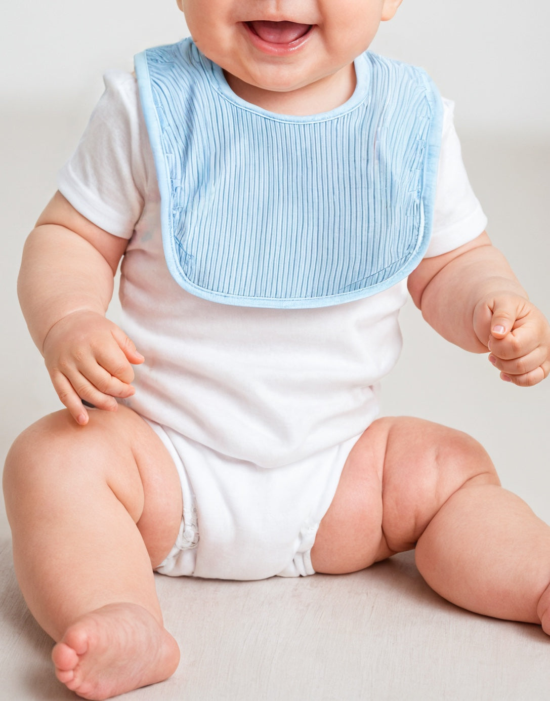 Front view of Blue Baby Bib.