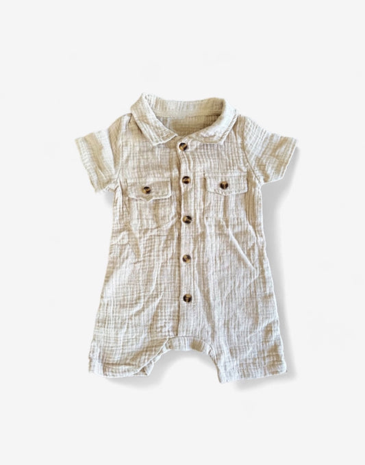 Front view of Baby Boy Flap Pocket Shirt Romper.