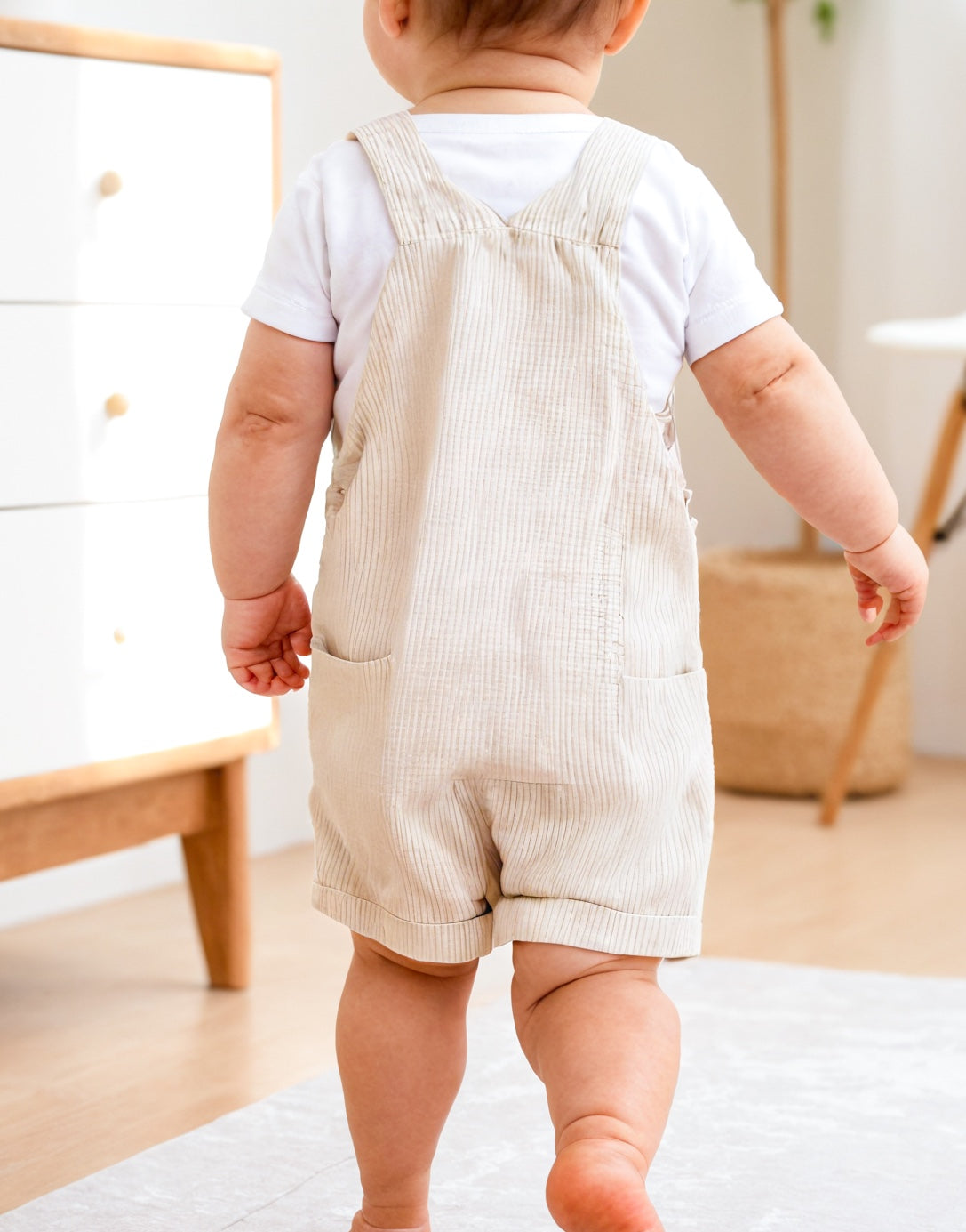 Back view of Baby Boy Patch Pocket Overall Romper.