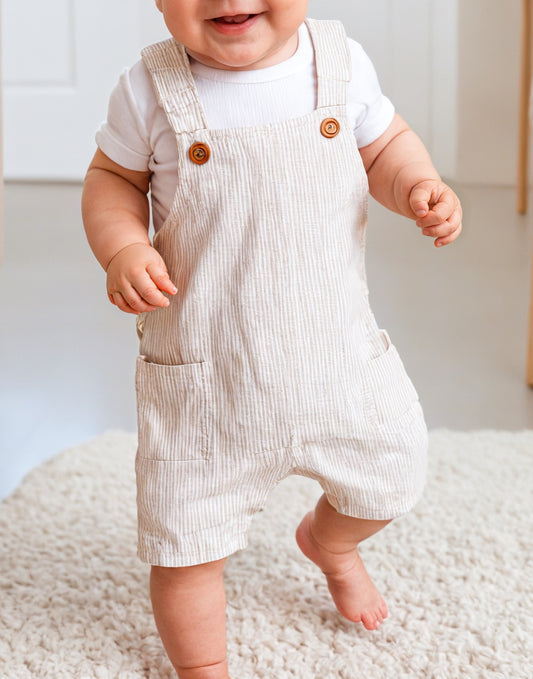 Front view of Baby Boy Patch Pocket Overall Romper.