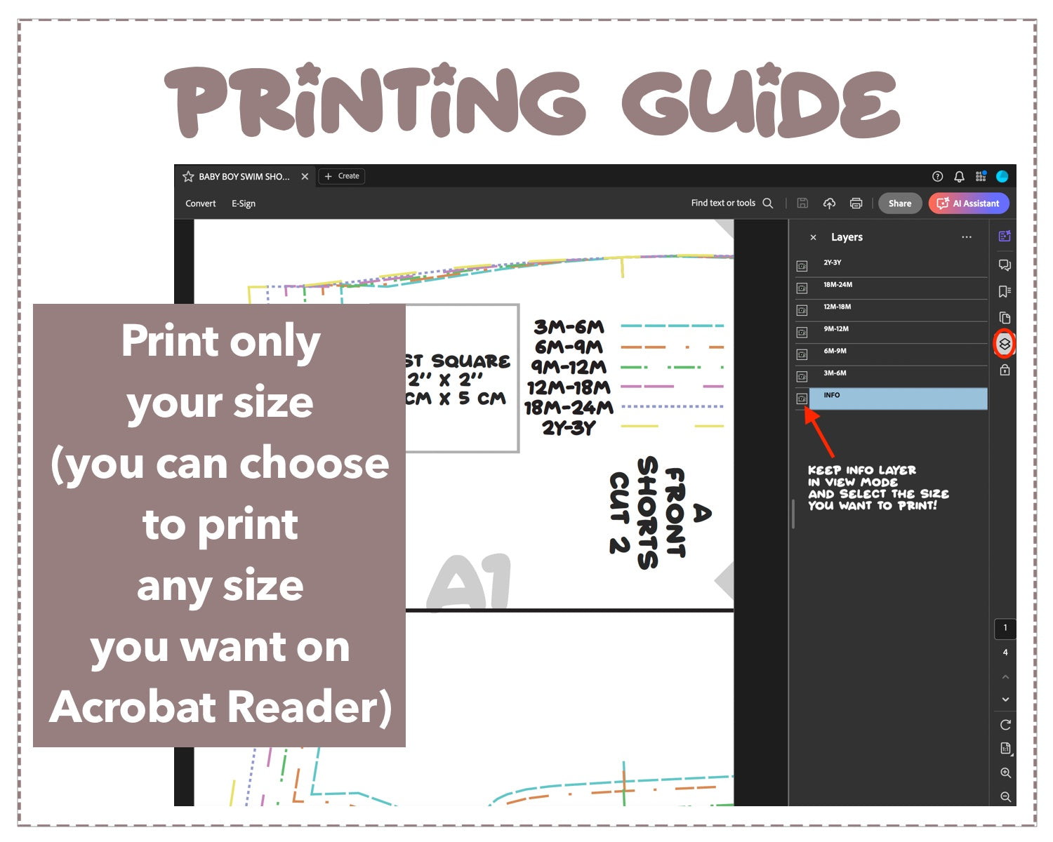 Baby Boy Swim Shorts sewing pattern printing guide.