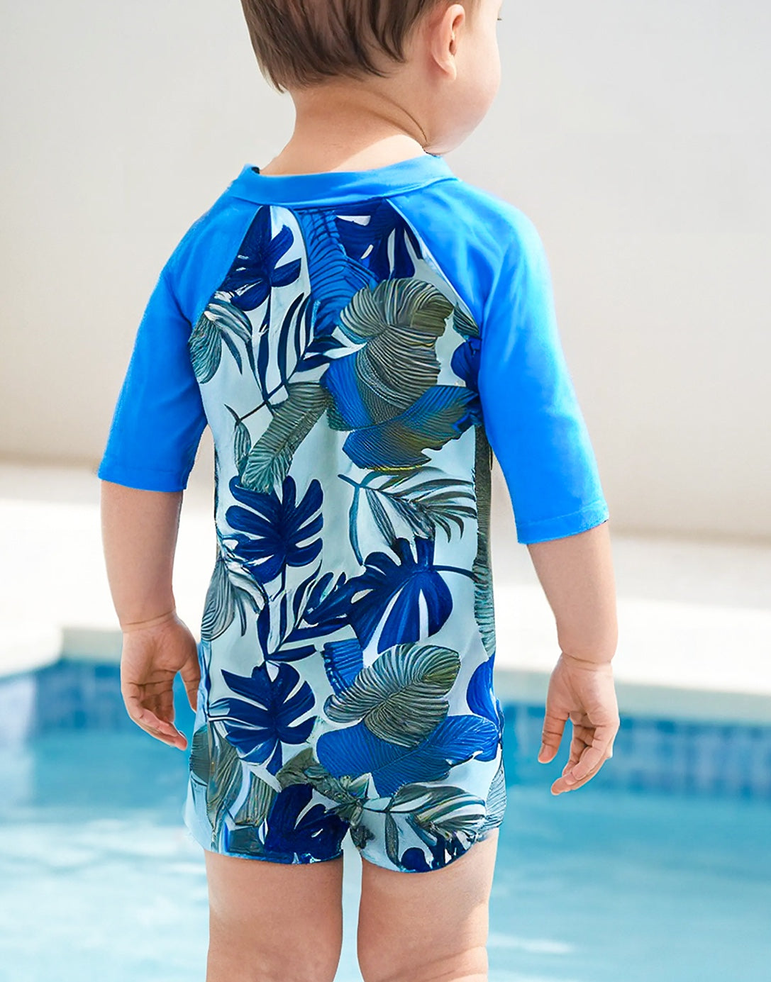 Back view of Baby Boy Zipper Front One Piece Swimsuit