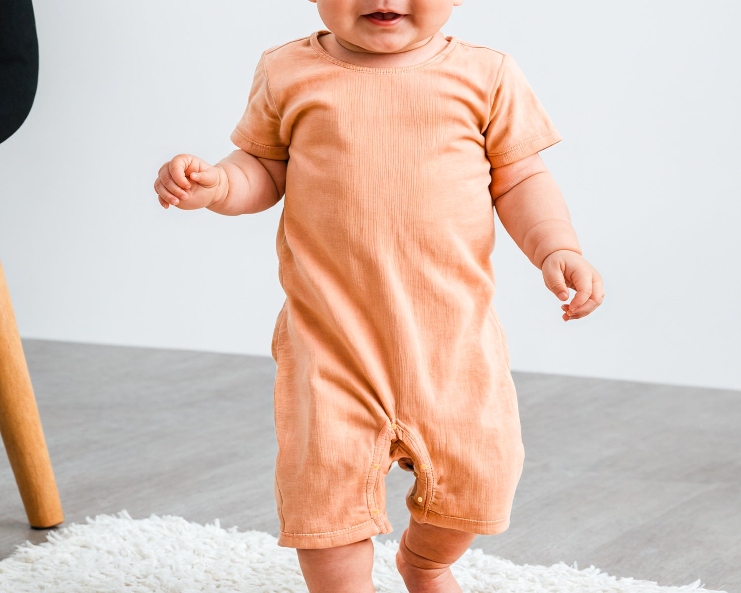 Front view of Baby Crew Neck-T-Shirt Romper.