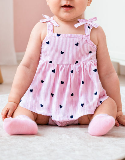 Closeup of Baby Girl Cami Bodysuit Dress.