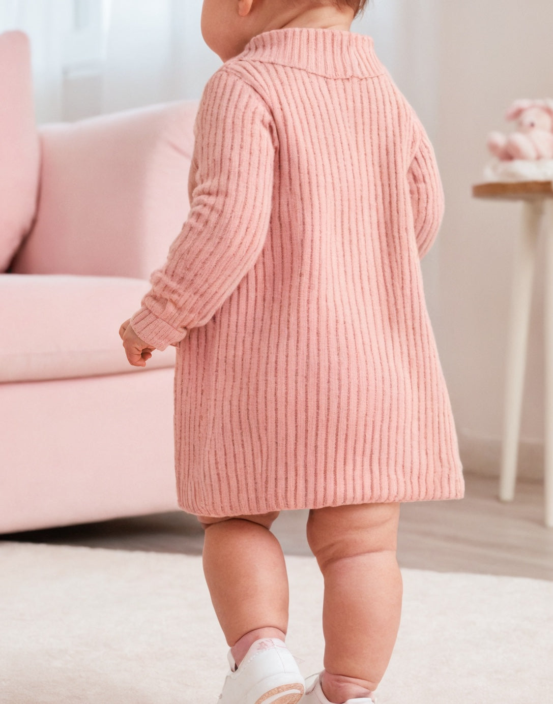 Back view of Baby Girl Long Sleeve Turtleneck Sweater Dress.