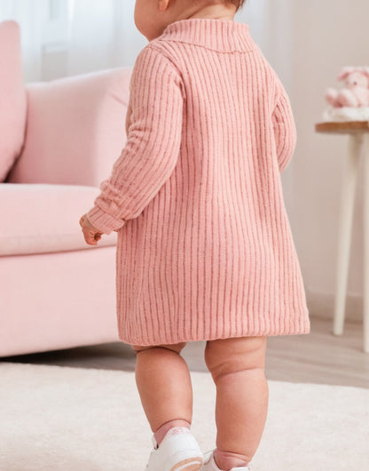 Back view of Baby Girl Long Sleeve Turtleneck Sweater Dress.