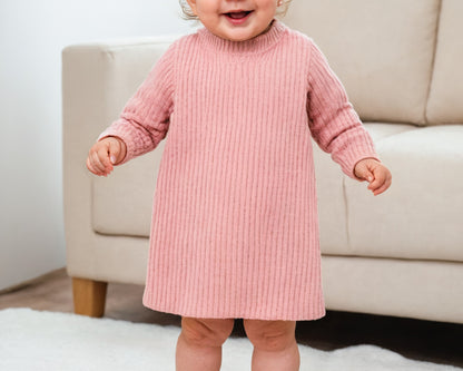 Front view of Baby Girl Long Sleeve Turtleneck Sweater Dress.