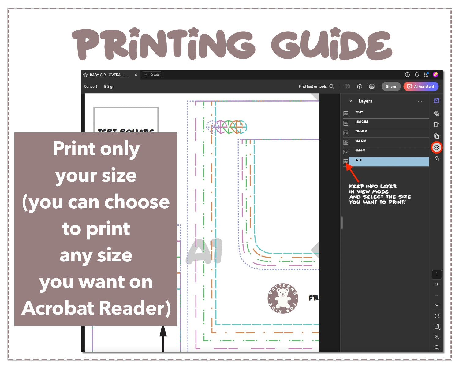 Baby Girl Overall Dress sewing pattern printing guide.