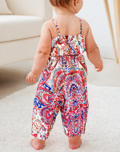 Back view of Baby Girl Ruffle Hem Cami Top and Wide Leg Pants Set.