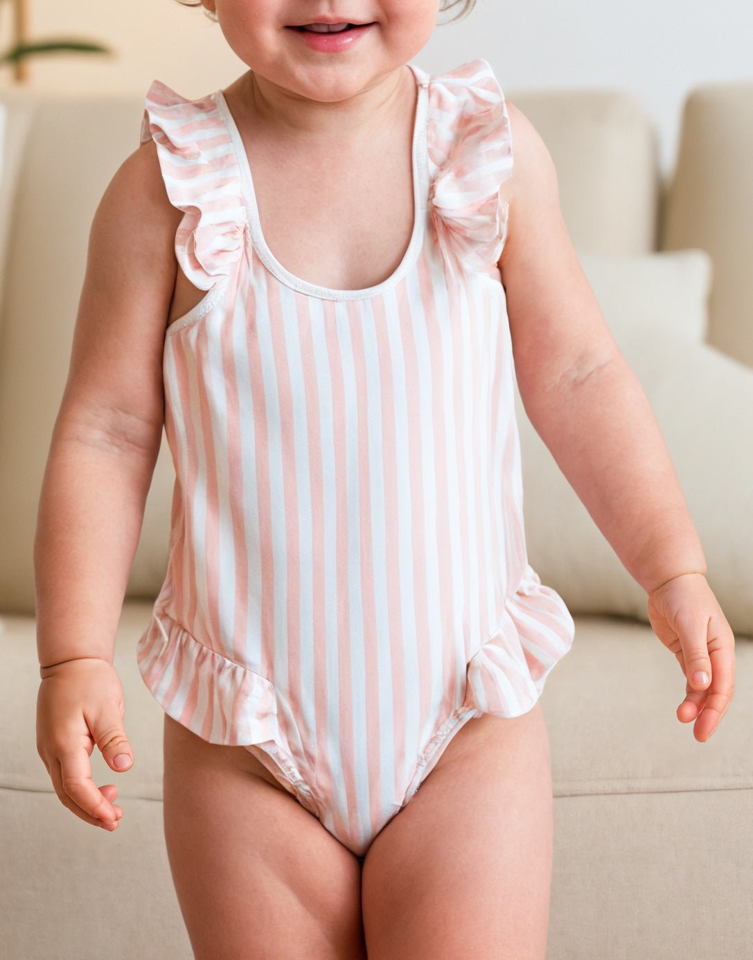 Front view of Baby Girl Ruffled One Piece Swimsuit.