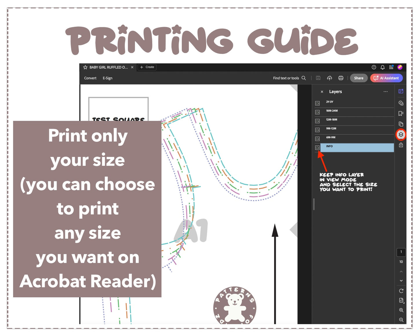 Baby Girl Ruffled One Piece Swimsuit sewing pattern printing guide.