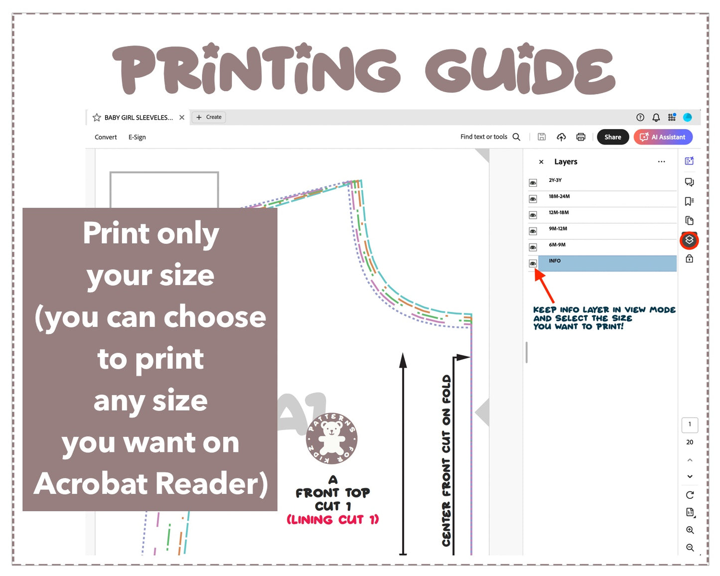 Baby Girl Sleeveless Party Dress sewing pattern printing guide.