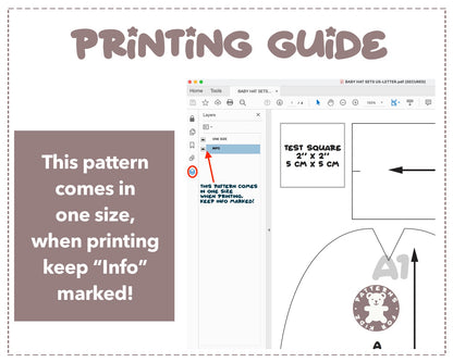 Baby Hat Set sewing pattern printing guide.