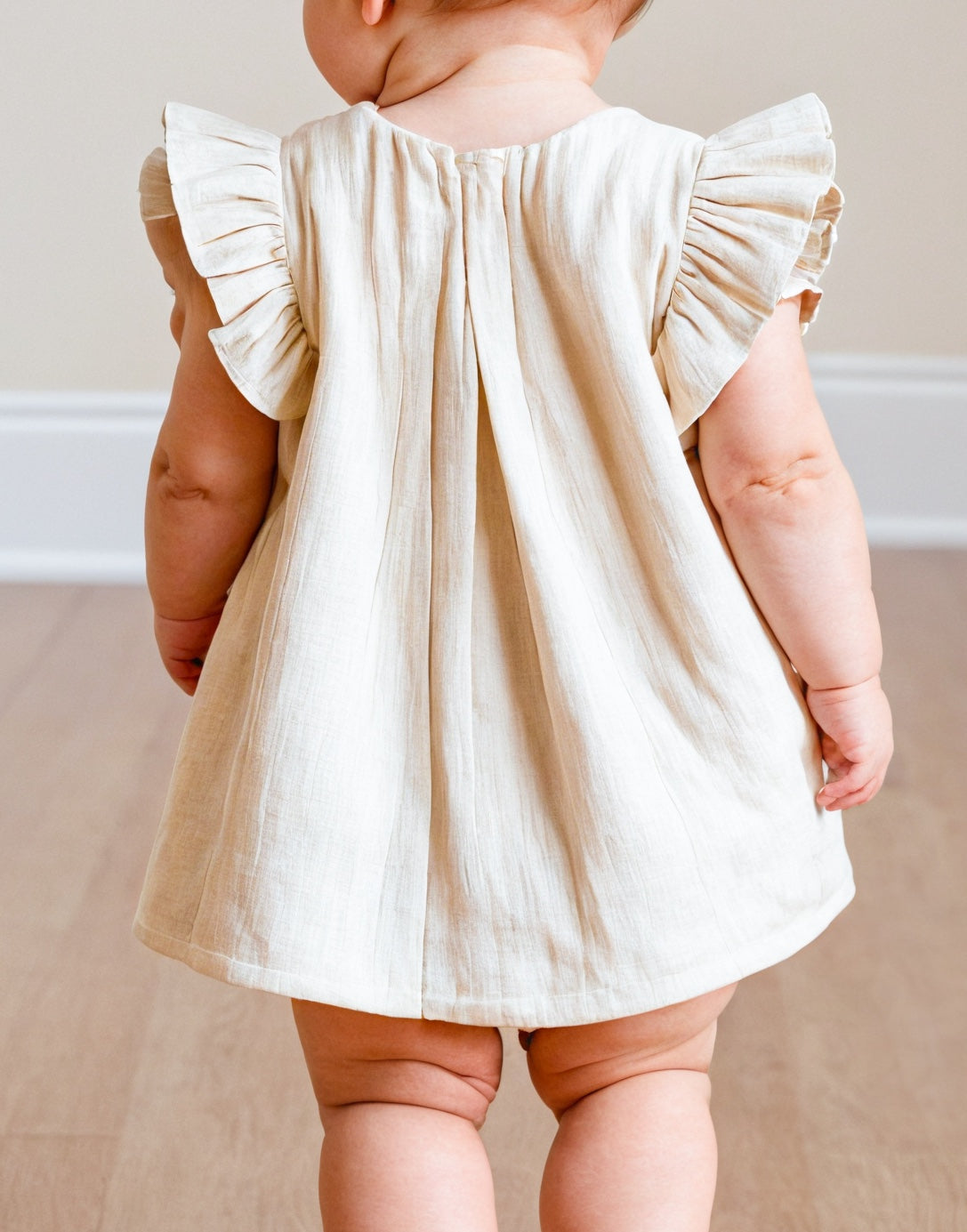 Back view of Baby Ruffle Sleeve Pleated Dress.