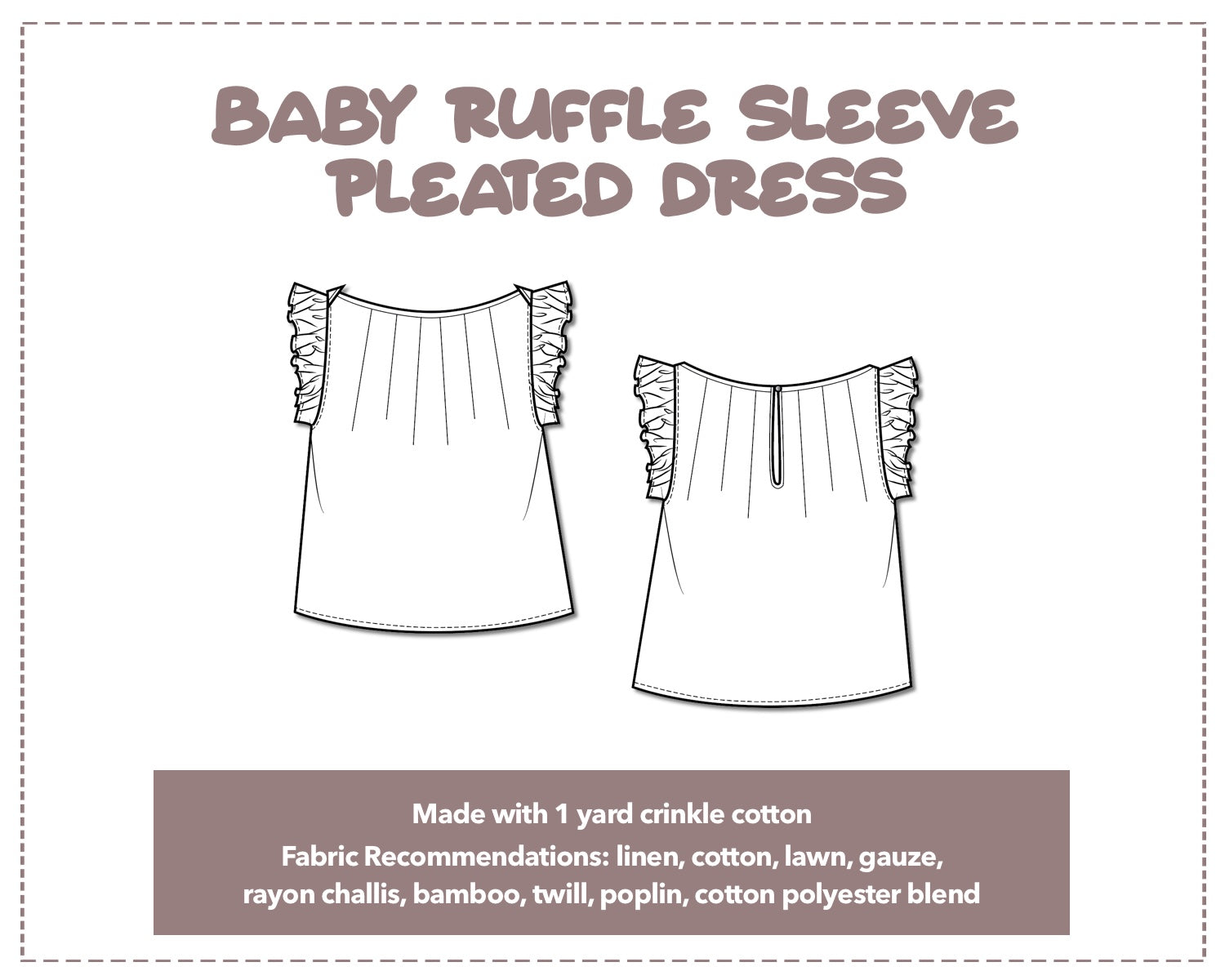Illustration and detailed description for Baby Ruffle Sleeve Pleated Dress sewing pattern.