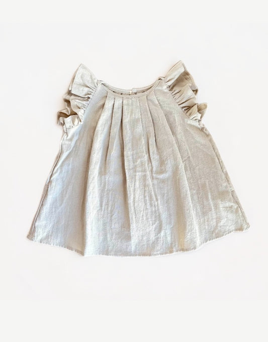 Front view of Baby Ruffle Sleeve Pleated Dress.
