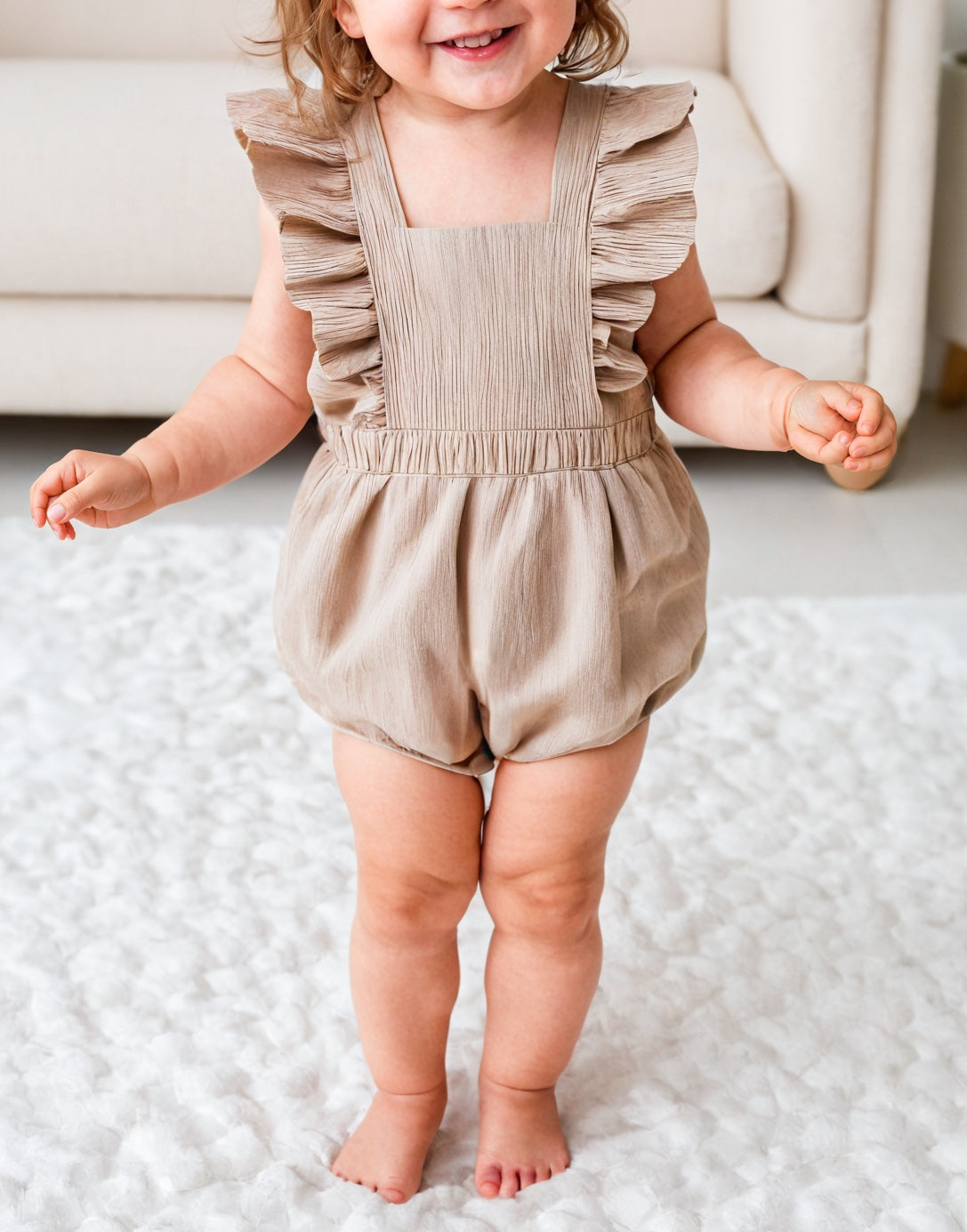 Side view of Baby Ruffle Sleeve Square Neck Romper .